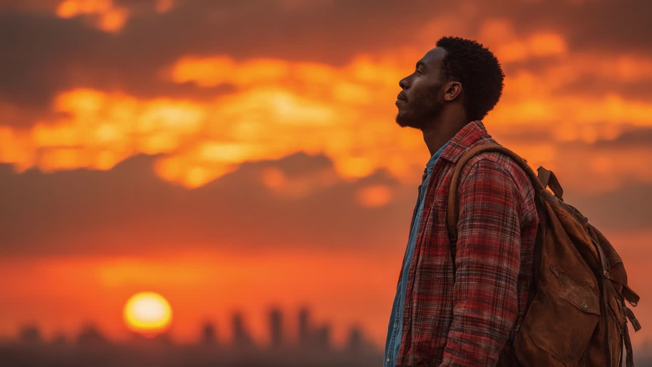 A Thoughtful Contemplation Against a Stunning Sunset Backdrop, Emphasizing the Beauty of Nature and the Depth of Human Emotion in a Poignant Moment