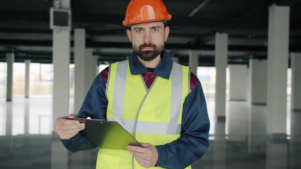 trabajador de la construcción inspeccionando un sitio de construcción