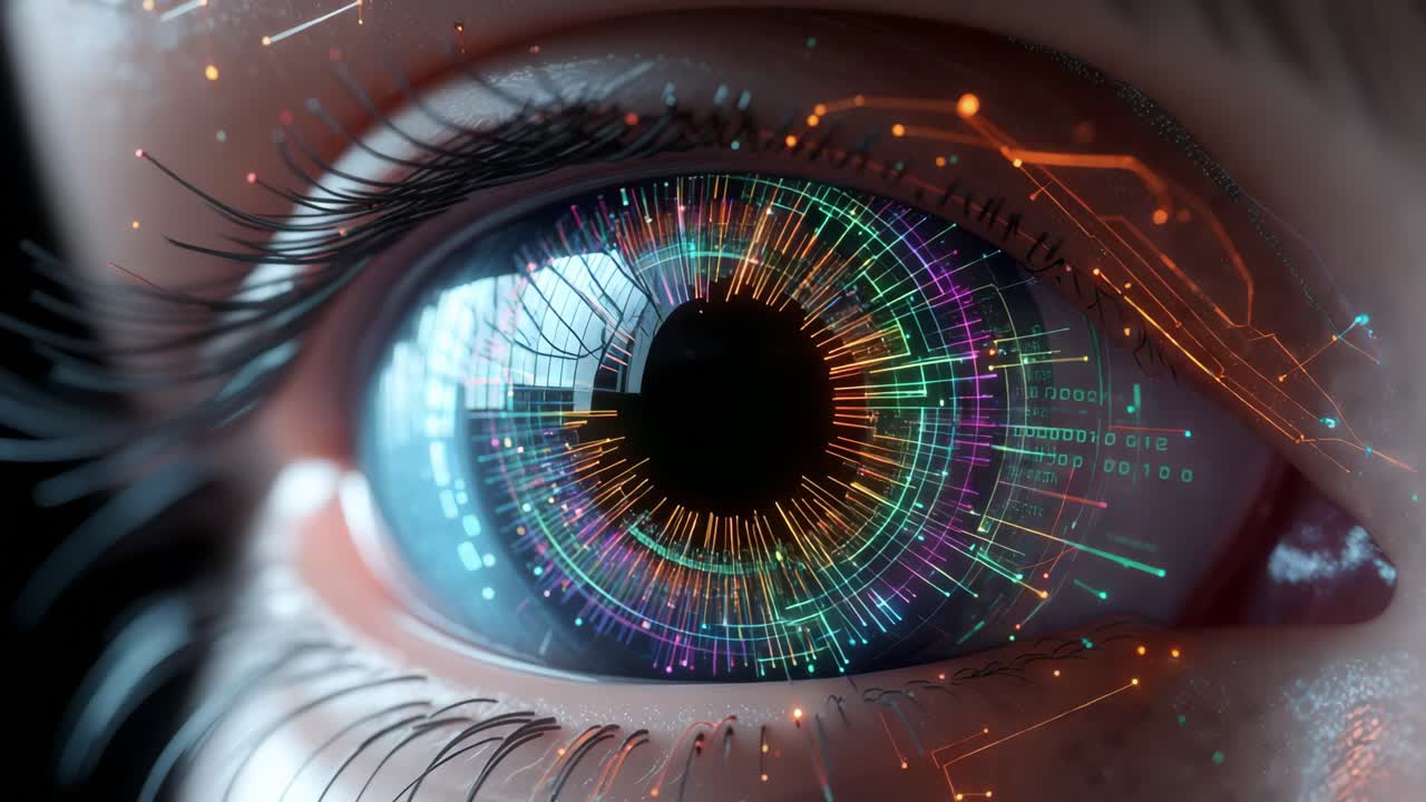 ojo futurista con superposición digital
