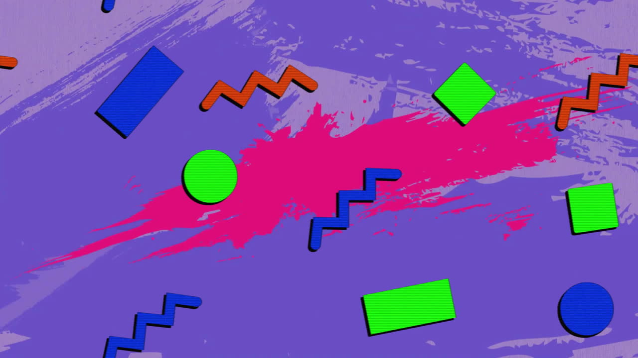 animación de formas coloridas que se mueven sobre un fondo azul