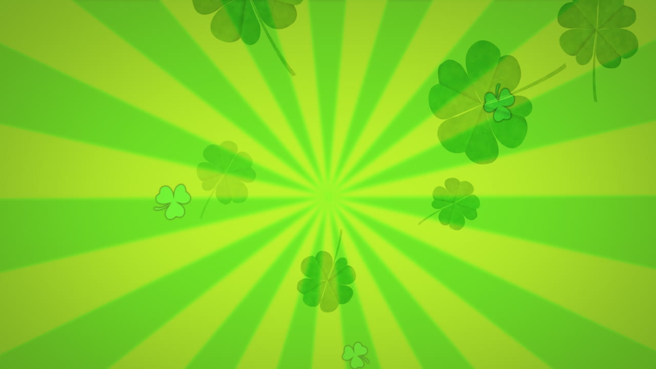animación de iconos de trébol sobre un fondo verde