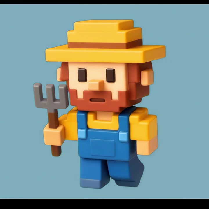 Voxel-stil bondefigur gå-animation
