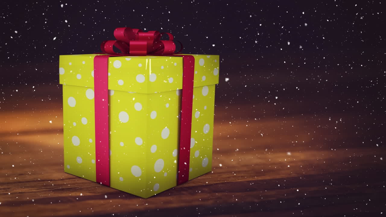 nieve cayendo con el regalo de navidad