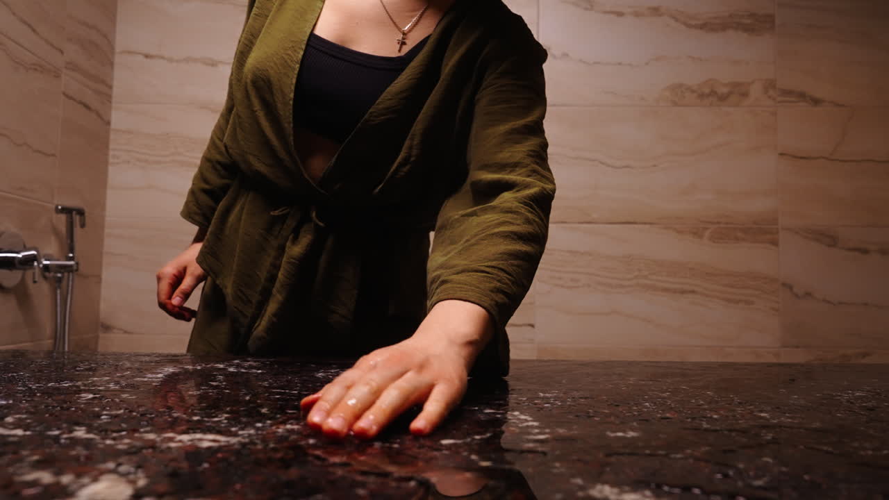 Woman in a spa bathroom