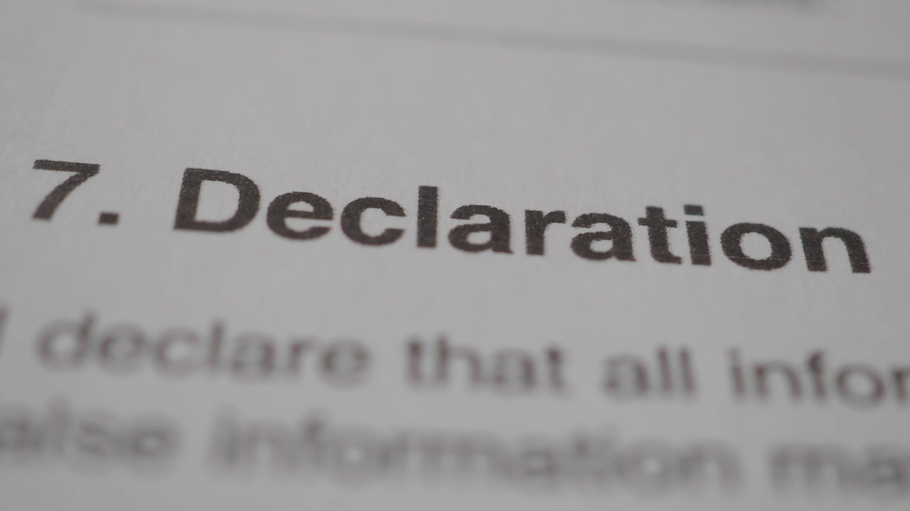 Close-up of the Word Declaration on an Official Document