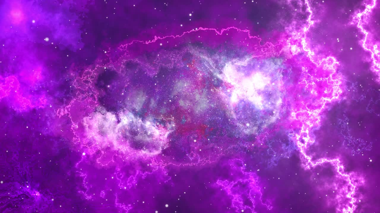 Animazione 3D 4K di un volo attraverso nebulose luminose e stelle, viaggio nello spazio attraverso un ammasso stellare