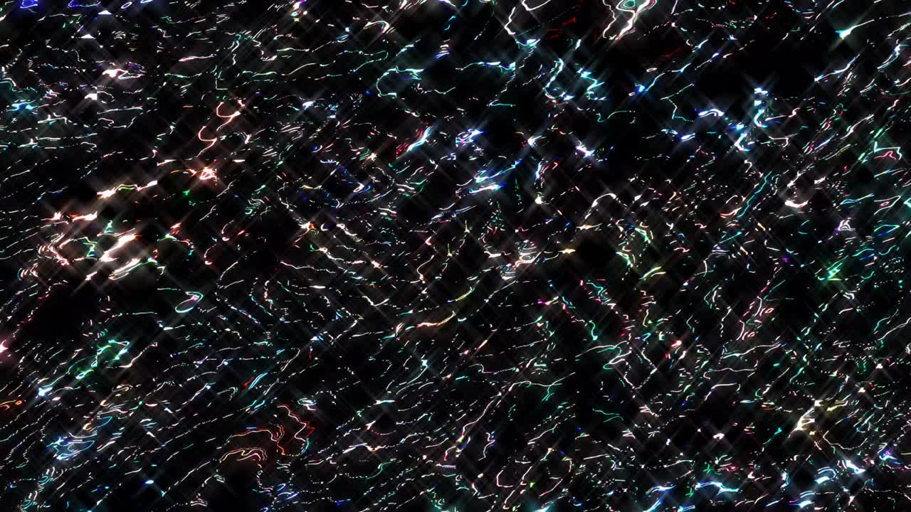 추상적인 선 모양 다채로운 박이는 빛의 점, 검은색 배경