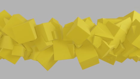 yellow cubes in abstract 3d rendered structure on a white background. minimal motion graphic futuristic concept