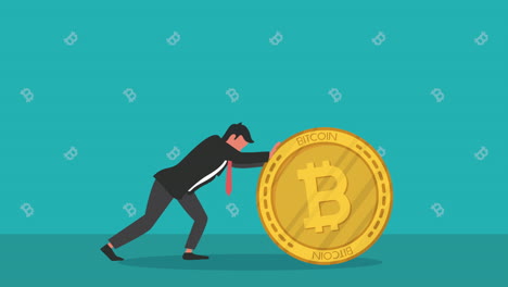 hombre que lleva bitcoin animación de criptomoneda