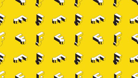 símbolos isométricos del franco suizo en un patrón animado sobre un fondo amarillo. patrón animado de bucle sin costuras para la ilustración financiera
