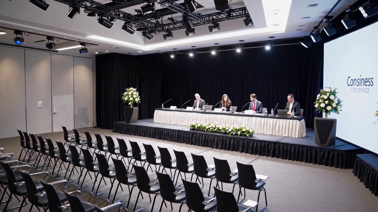 Panel di professionisti che intervengono a una conferenza aziendale