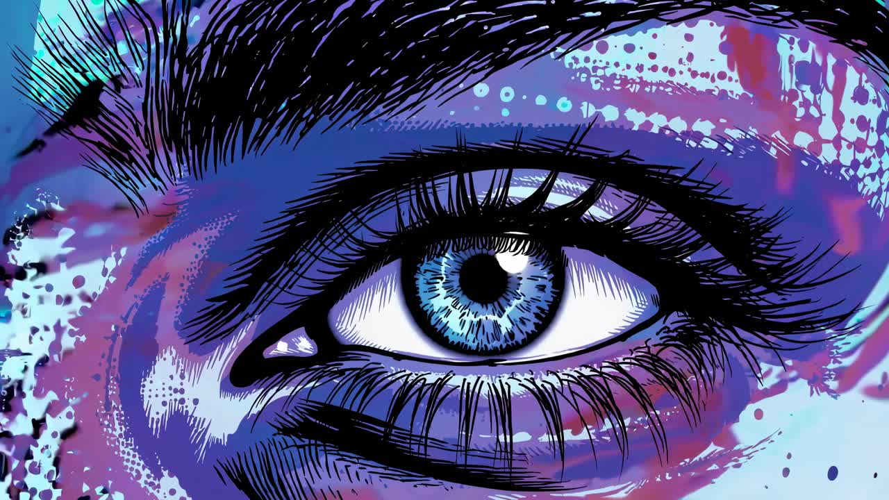 Animated Stylized Blue Eye Opening and Closing