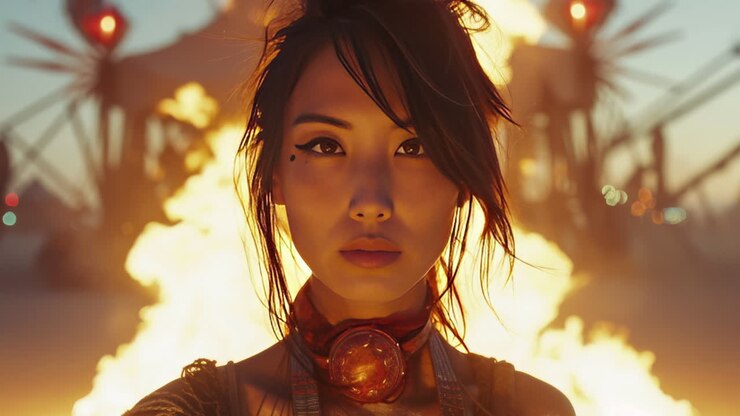 female headshots wearing music headphones and cables generated with AI