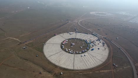 aerial drone shot top view naadam festival in mongolia sunny day