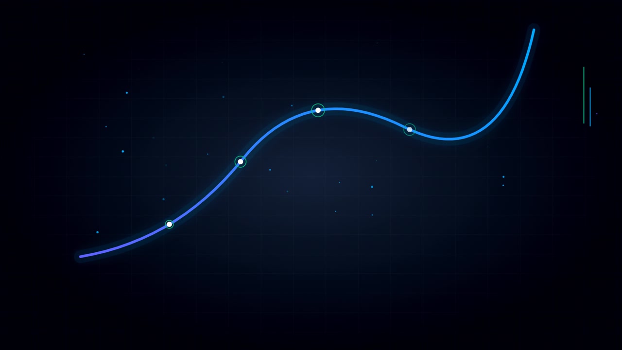 Gráfico de líneas azul animado creciendo sobre un fondo oscuro