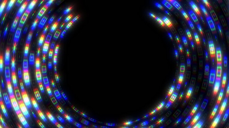 Punti e quadrati digitali con effetto glitch su schermo nero