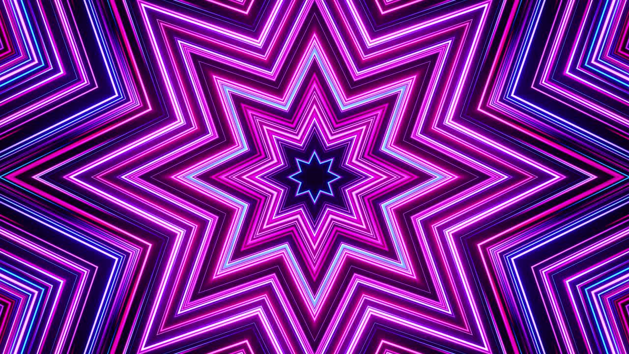 patrón en forma de estrella con centro púrpura y azul. caleidoscopio vj bucle