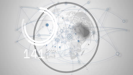 animation of loading circles with changing numbers over connected dots and globe on white background
