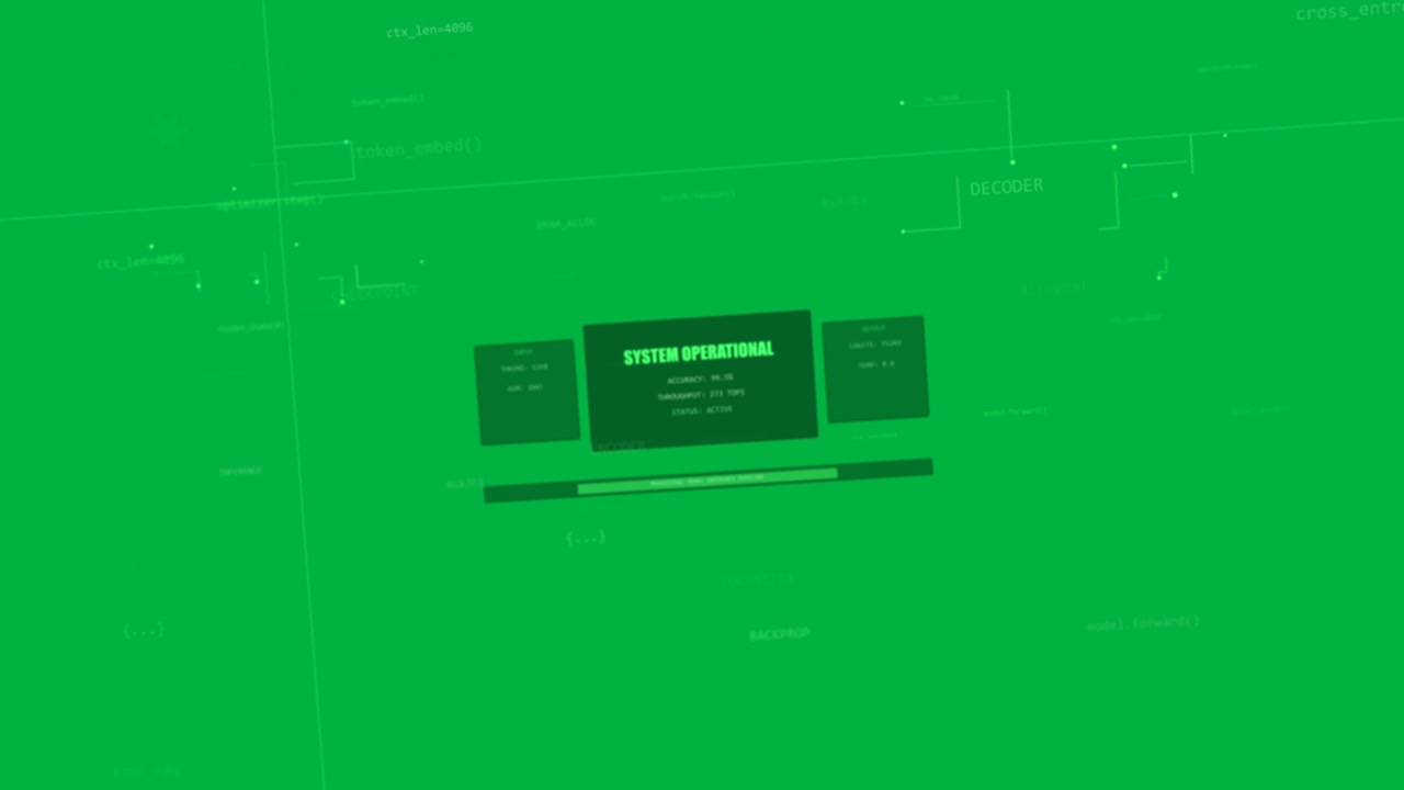 Startup HUD animating SYSTEM OPERATIONAL, guides centering, bar filling, showing ready on clear bg