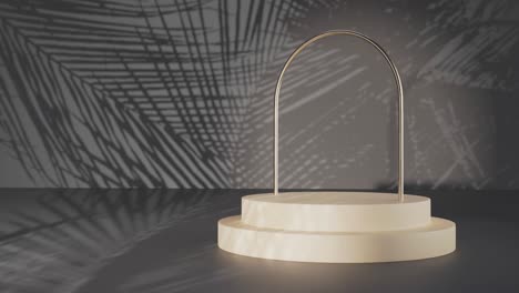pantalla mínima de podio blanco con sombra de hojas de palma que caen en la pared, renderización 3d, bucle de animación de ilustración 3d