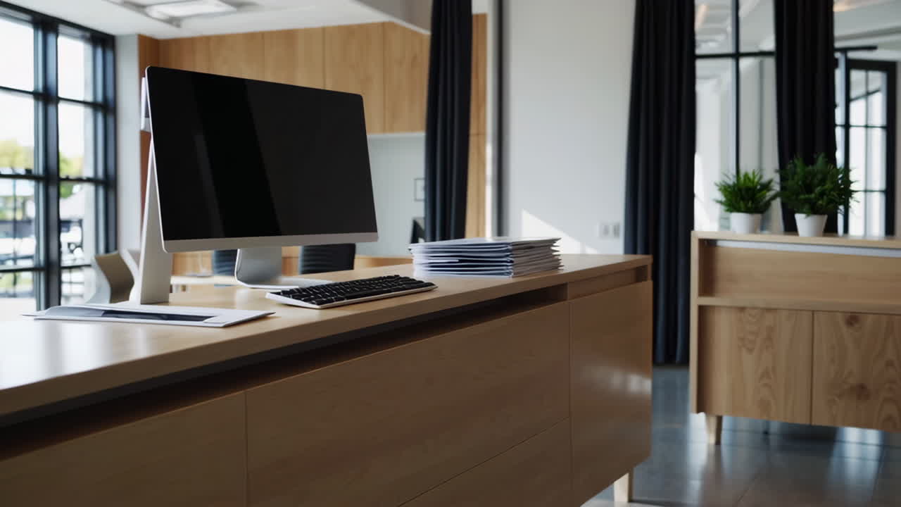 Modern Office Reception Area with Computer