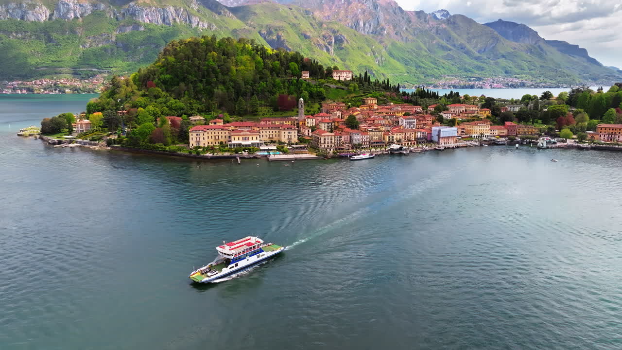 Ship navigating on Lake Como, Italy on a sunny day