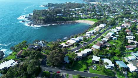 drone aerial landscape of residential housing suburb street and beach headland travel tourism malua bay rosedale south coast australia nsw