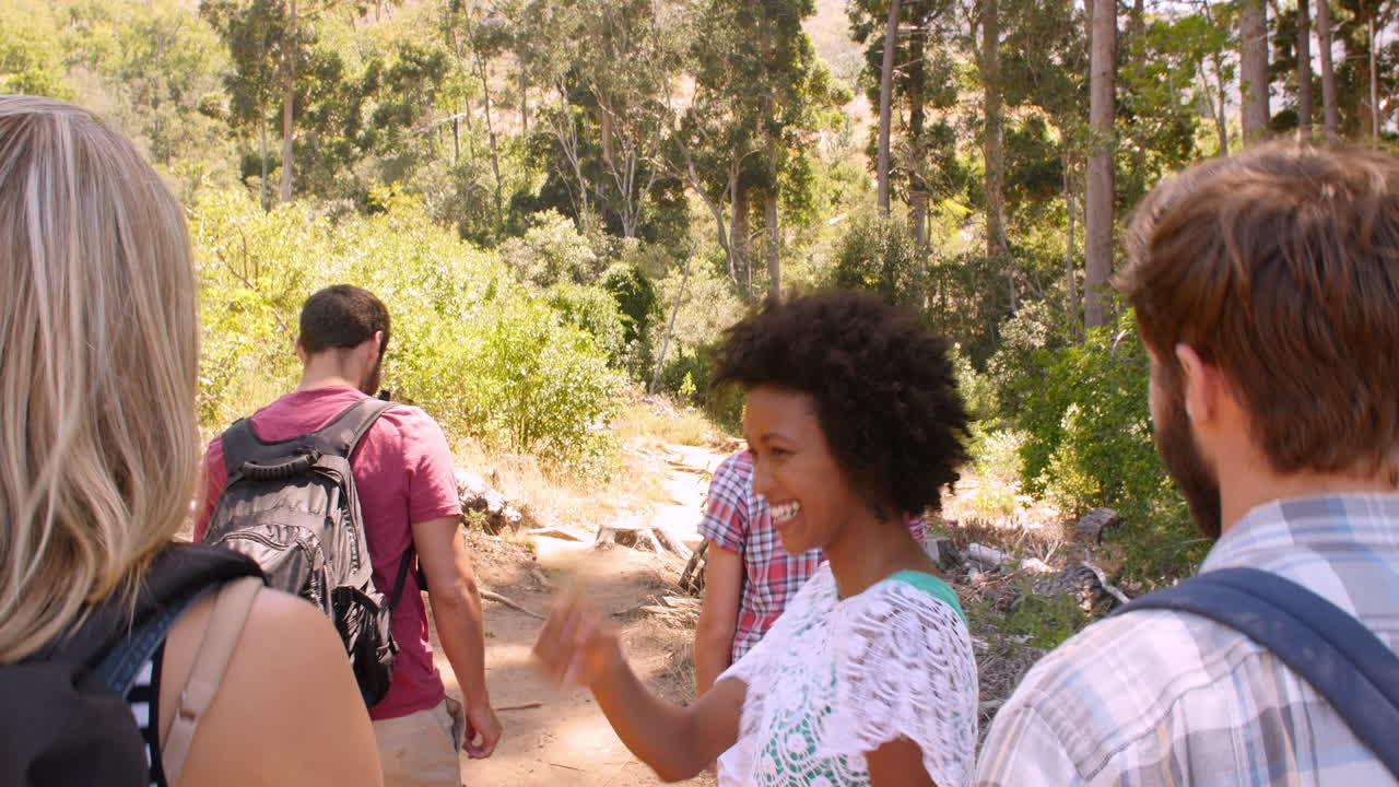 머리 높이 숲을  ⁇ 고 있는 친구들의 뒤쪽 모습