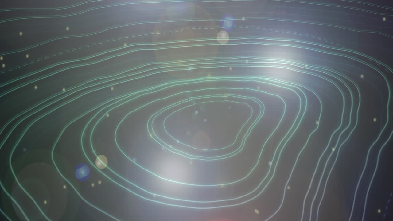 검은 바탕에 녹색 선으로 움직이는  ⁇  점과 빛의 반점이