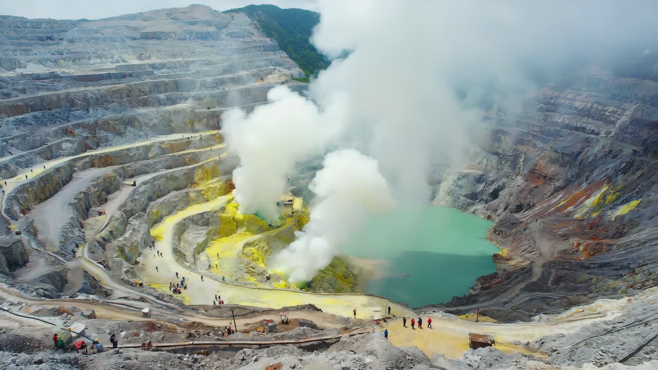 Open-Pit Sulfur Mine with Geothermal Activity and Crater Lake