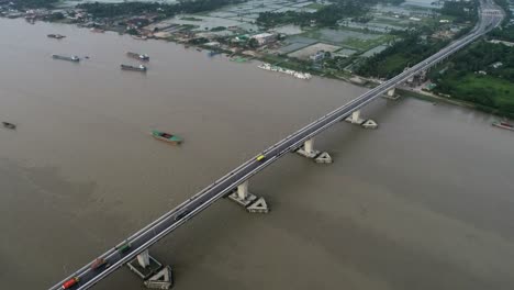 aerial view of khan zahan ali bridge at rupsha river, khulna bangladesh