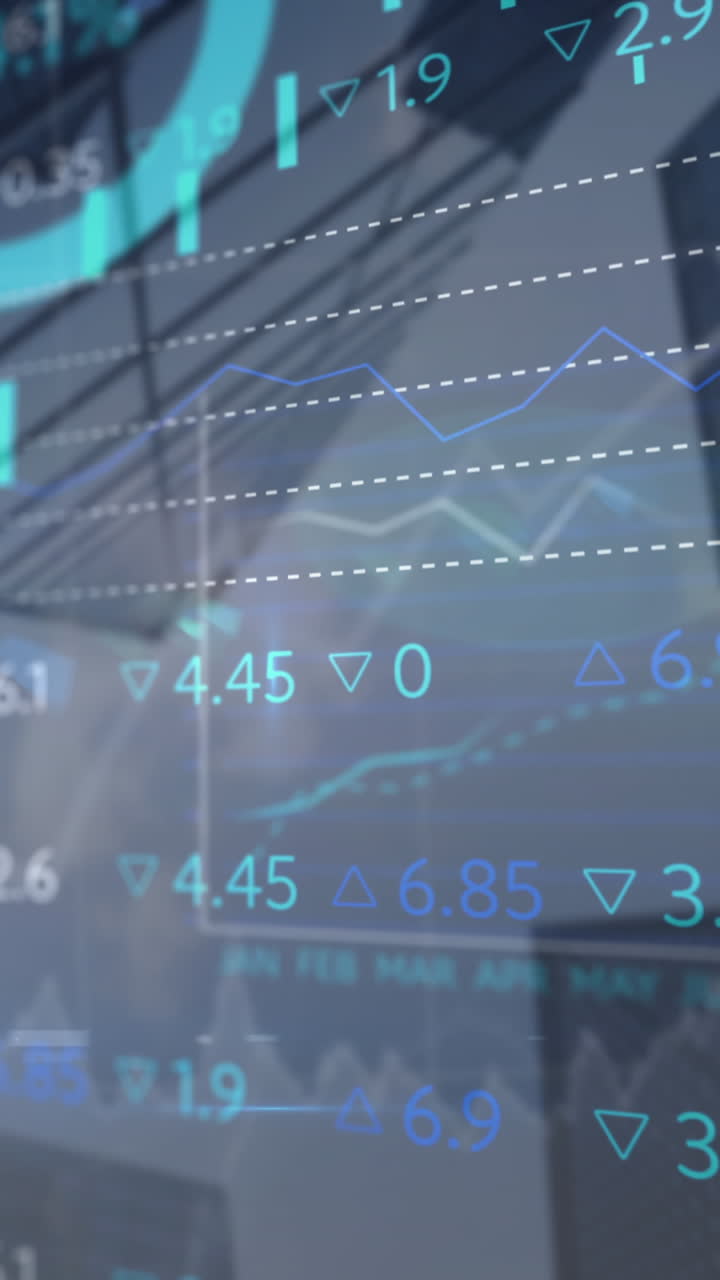 animación de datos financieros y gráficos sobre la arquitectura