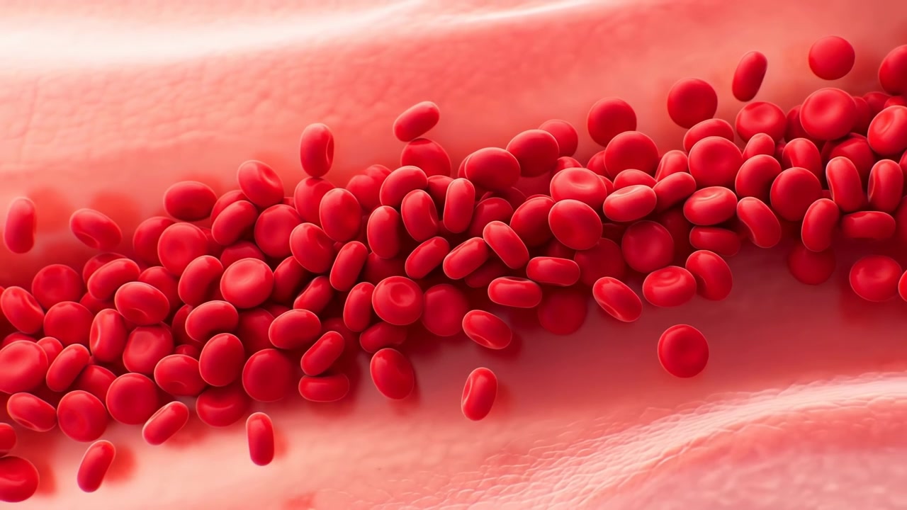 Red Blood Cells Flowing Through Vessel Closeup D Medical Animation Showing Dense Stream Of Erythrocytes