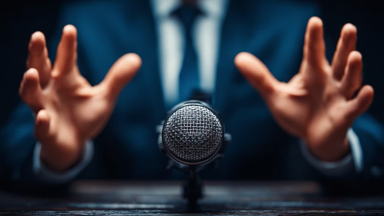 An Engaging Speaker Highlights the Importance of Communication with Hands Emphasizing Key Points While Addressing the Audience in a Professional Setting