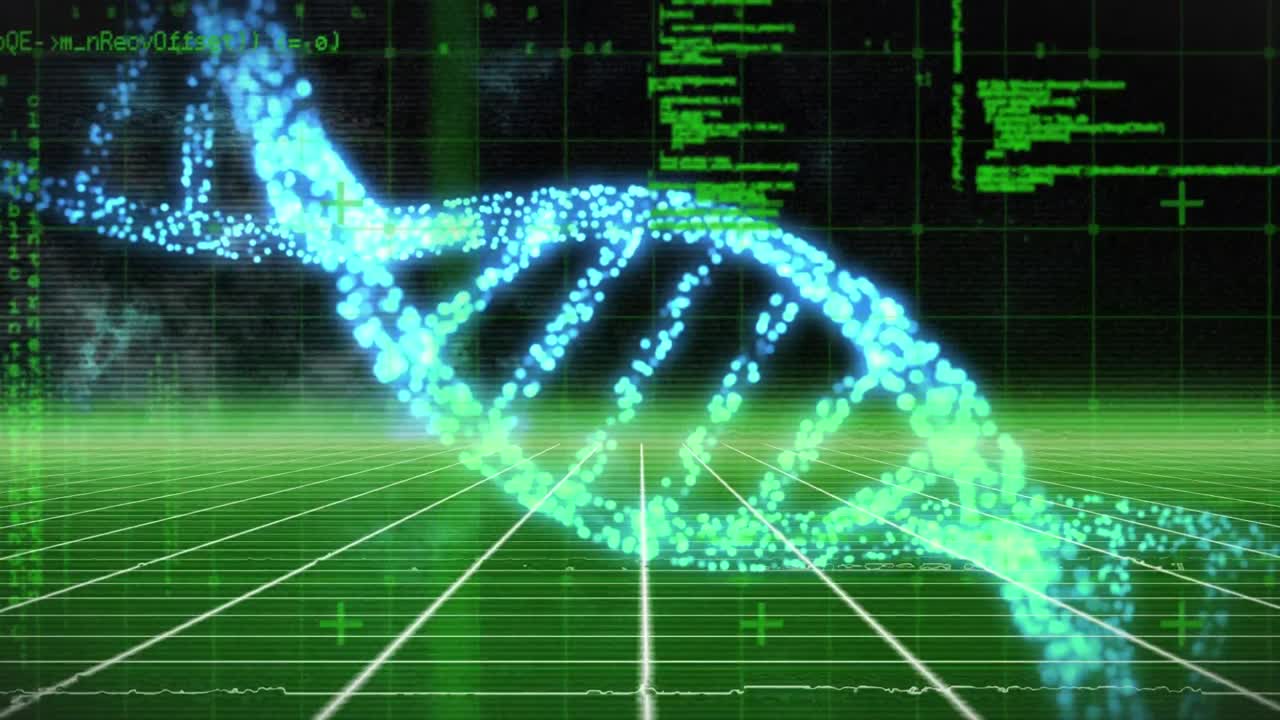 dna 가닥 회전 및 의료 데이터 처리의 애니메이션