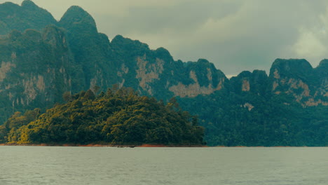serene mountain landscape with island and lake
