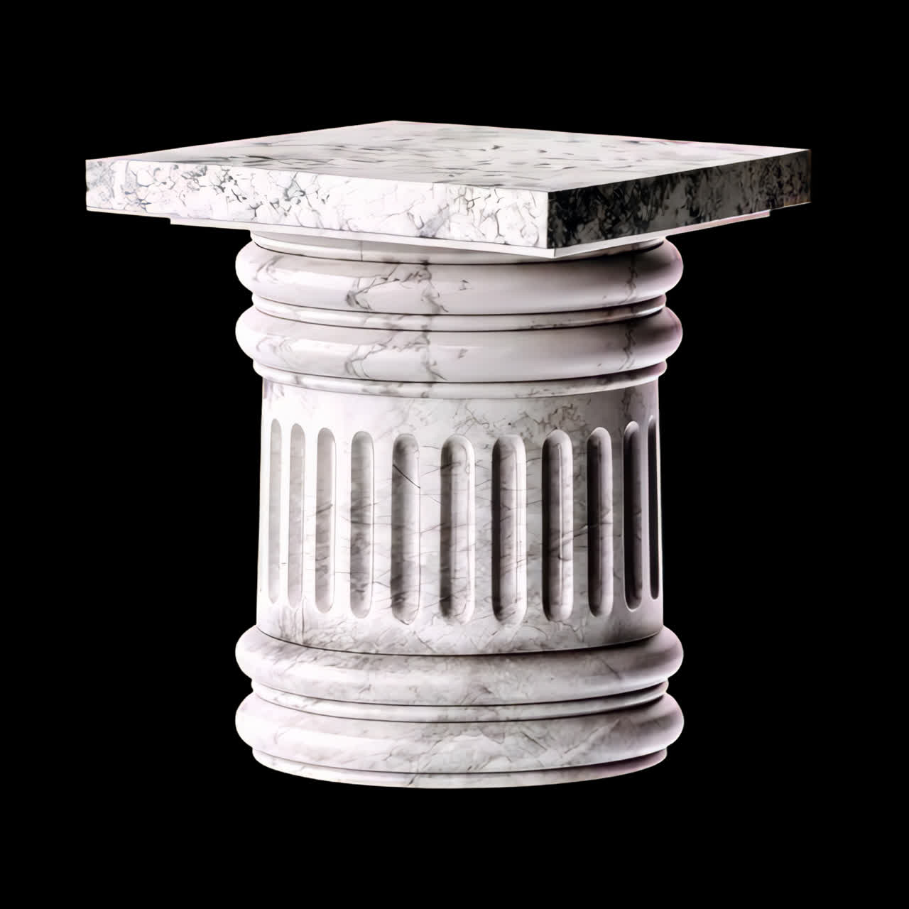 Elegant marble column pedestal animation isolated asset, transparent 4K video, alpha channel, ProRes