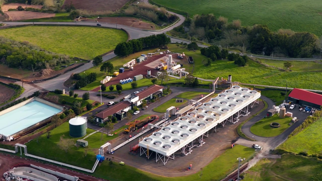 Air-cooling System Facility Of Pico Vermelho Geothermal Power Station On São Miguel Island In The Azores. Aerial Shot