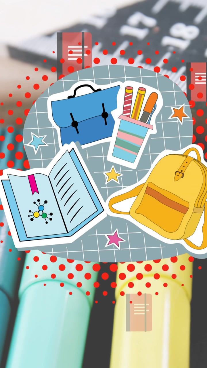 Animation of school items icons over desk