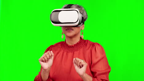 vr, gafas y mujer en pantalla verde