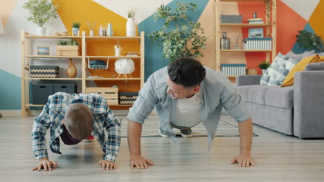 father and son workout at home