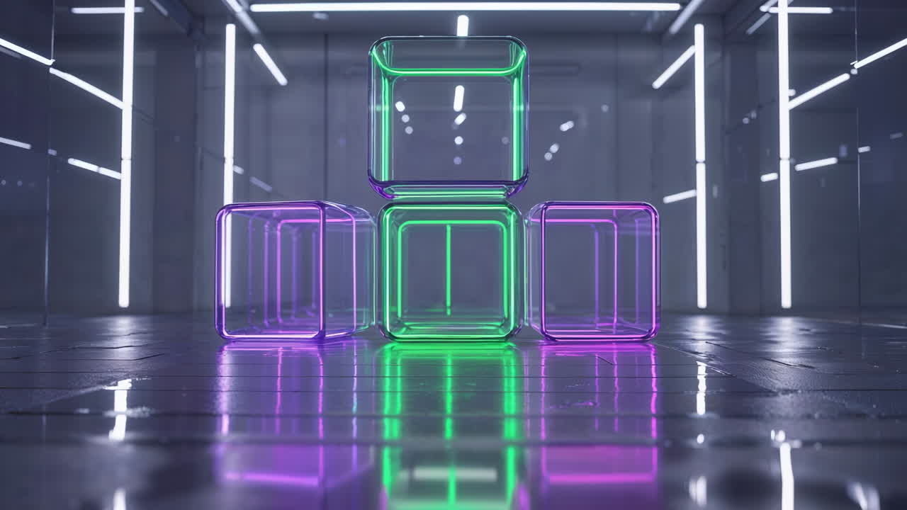 Futuristic Glowing Neon Cubes in a Digital Space