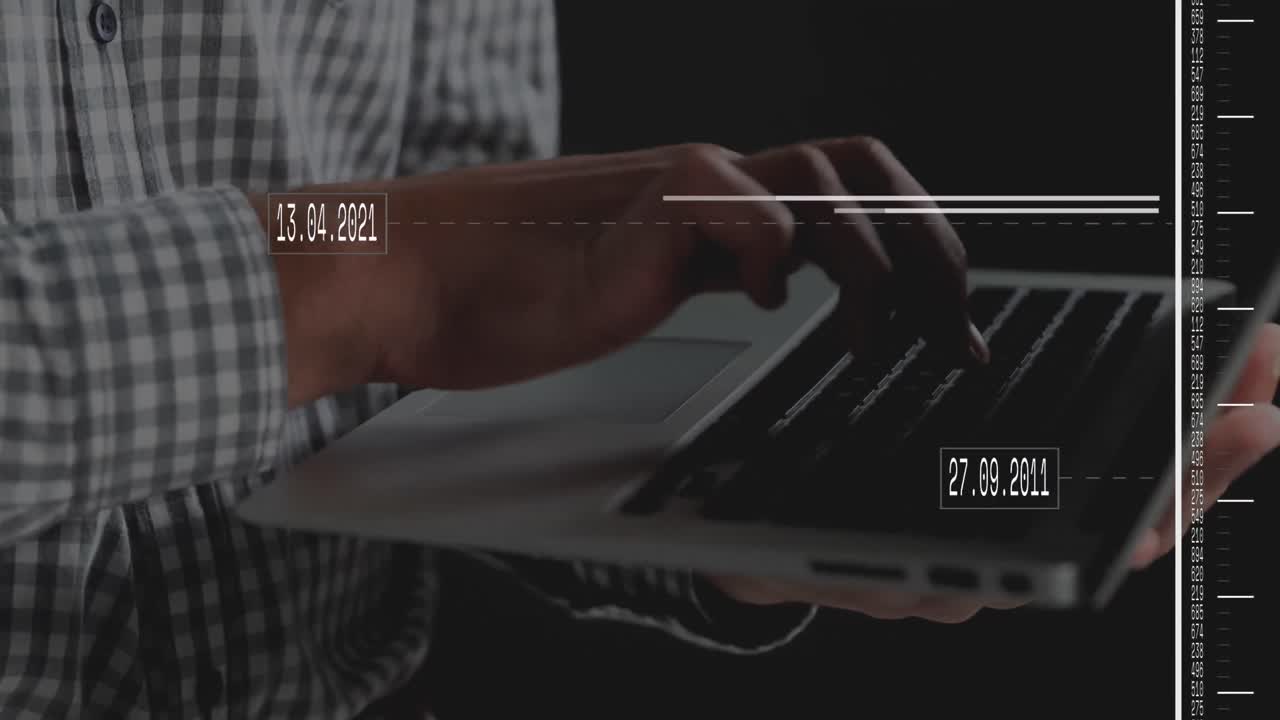 Animation of data processing over hands using laptop