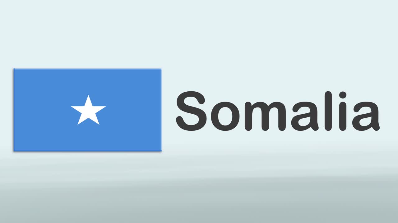 introducción promocional de presentación 3d en fondo blanco con una cinta colorida de la bandera y el país de somalia