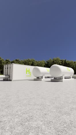 industrial tanks with markings of liquid hydrogen and oxygen in facility