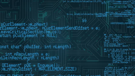 animation of data processing over integrated circuits on navy background