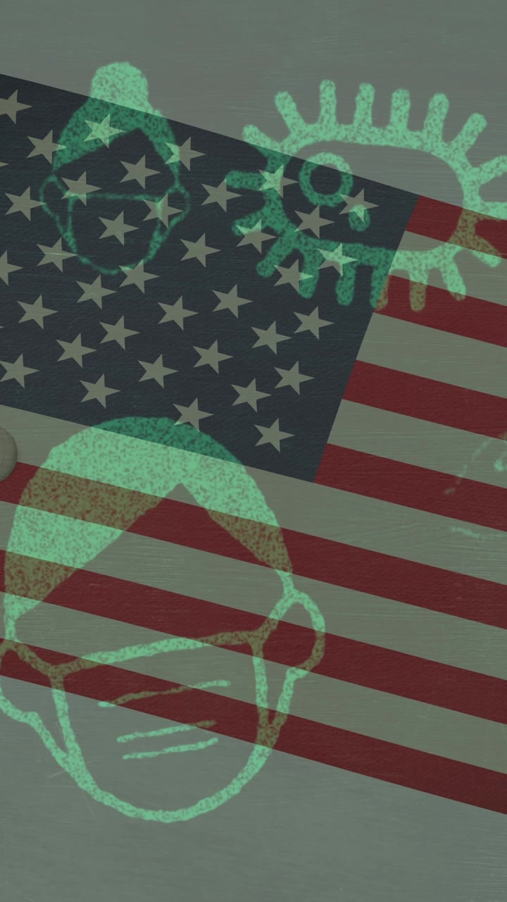 Animation of virus cells and covid icons over flag of usa