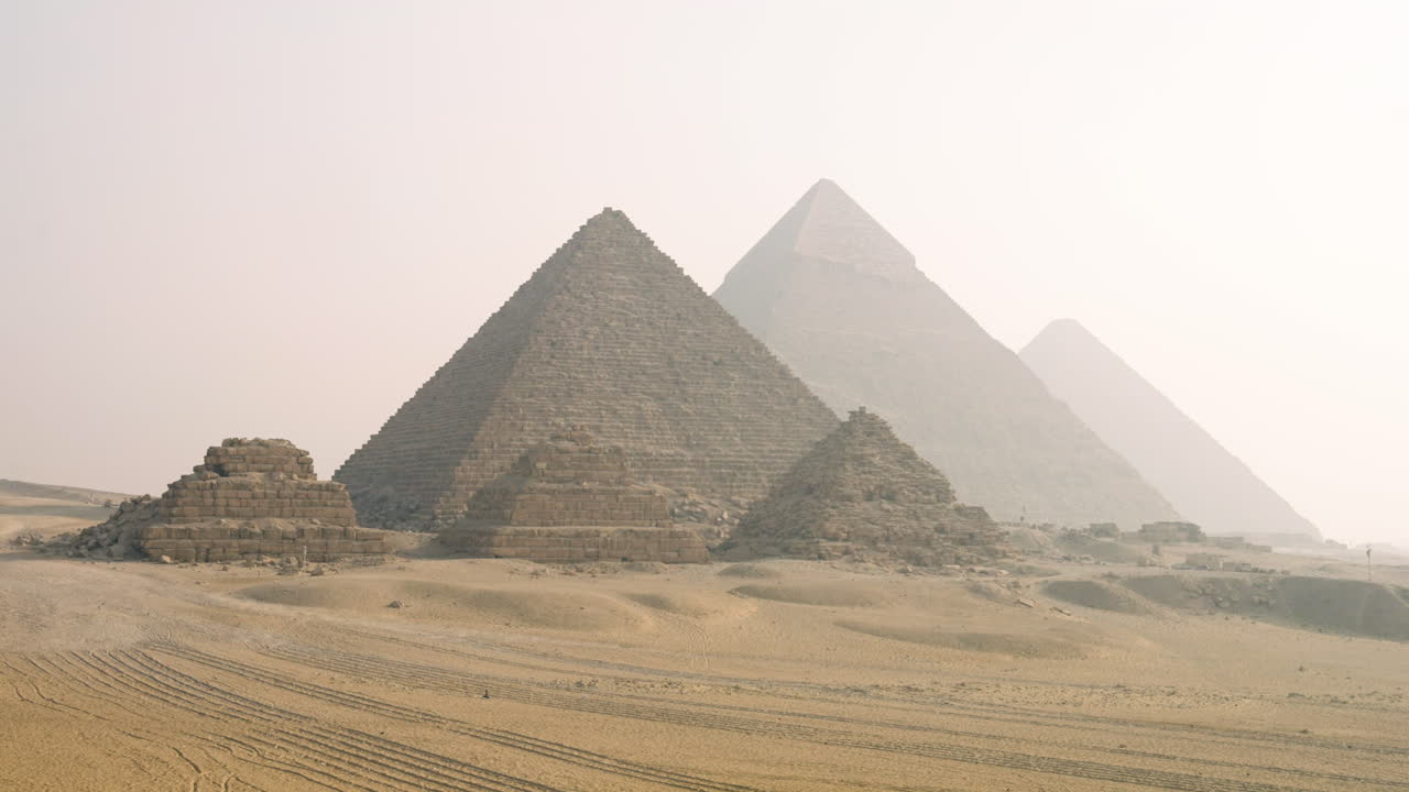 Archaeological Site Of The Giza Pyramid Complex Near Cairo, Egypt. Static Shot