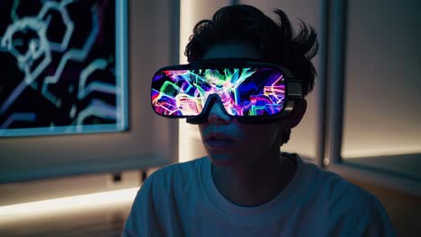 person wearing vr headset experiencing digital art