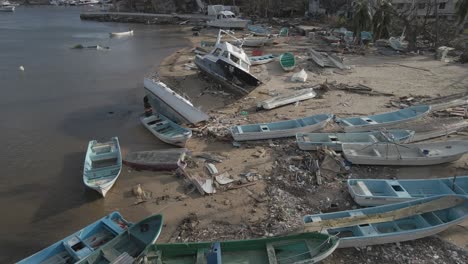 aerial shot of the manzanillo beach in acapuclo, mexico, a few days after hurricane otis